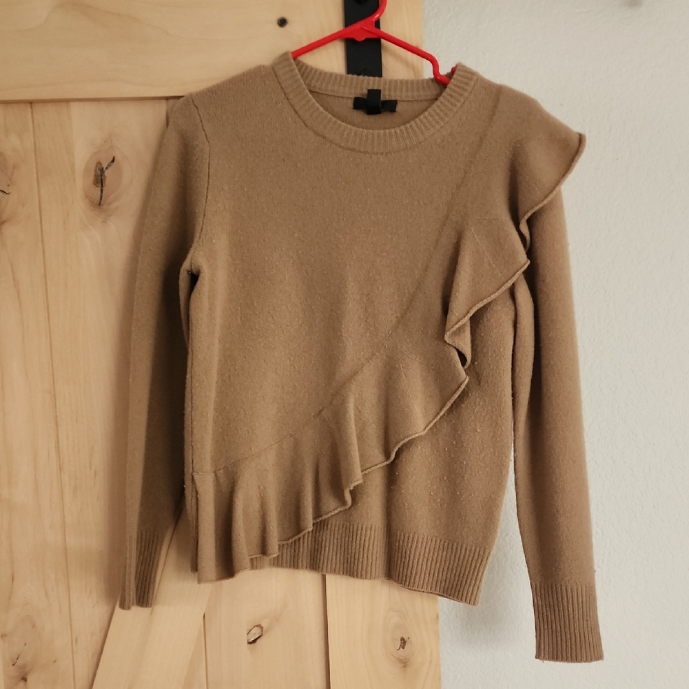 J. Crew Tan Ruffle Crew Neck Sweater